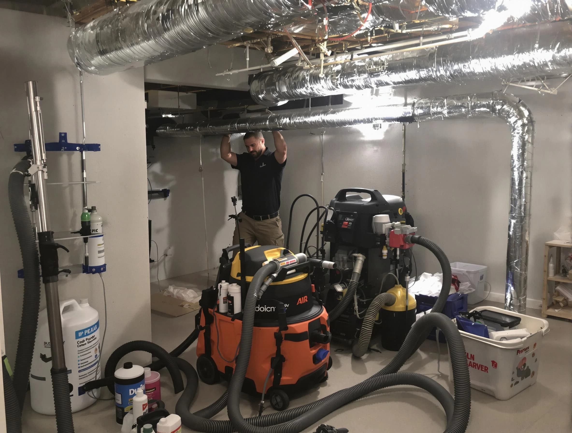 Edgewood Air Duct Cleaning specialist performing professional mold removal from air ducts using safety equipment in Edgewood
