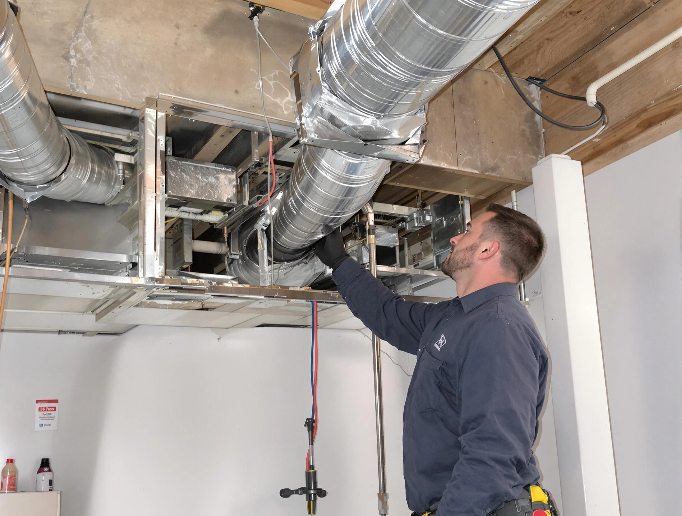 Edgewood Air Duct Cleaning technician performing professional air duct repair using specialized tools in Edgewood