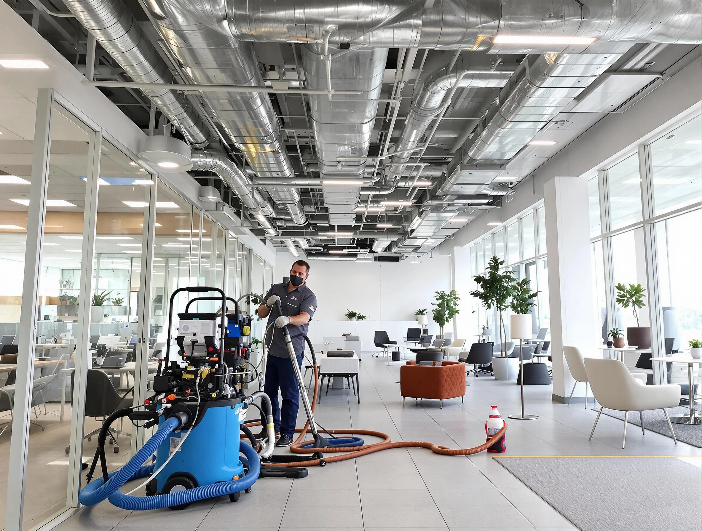 Edgewood Air Duct Cleaning team conducting comprehensive commercial duct cleaning at a business location in Edgewood