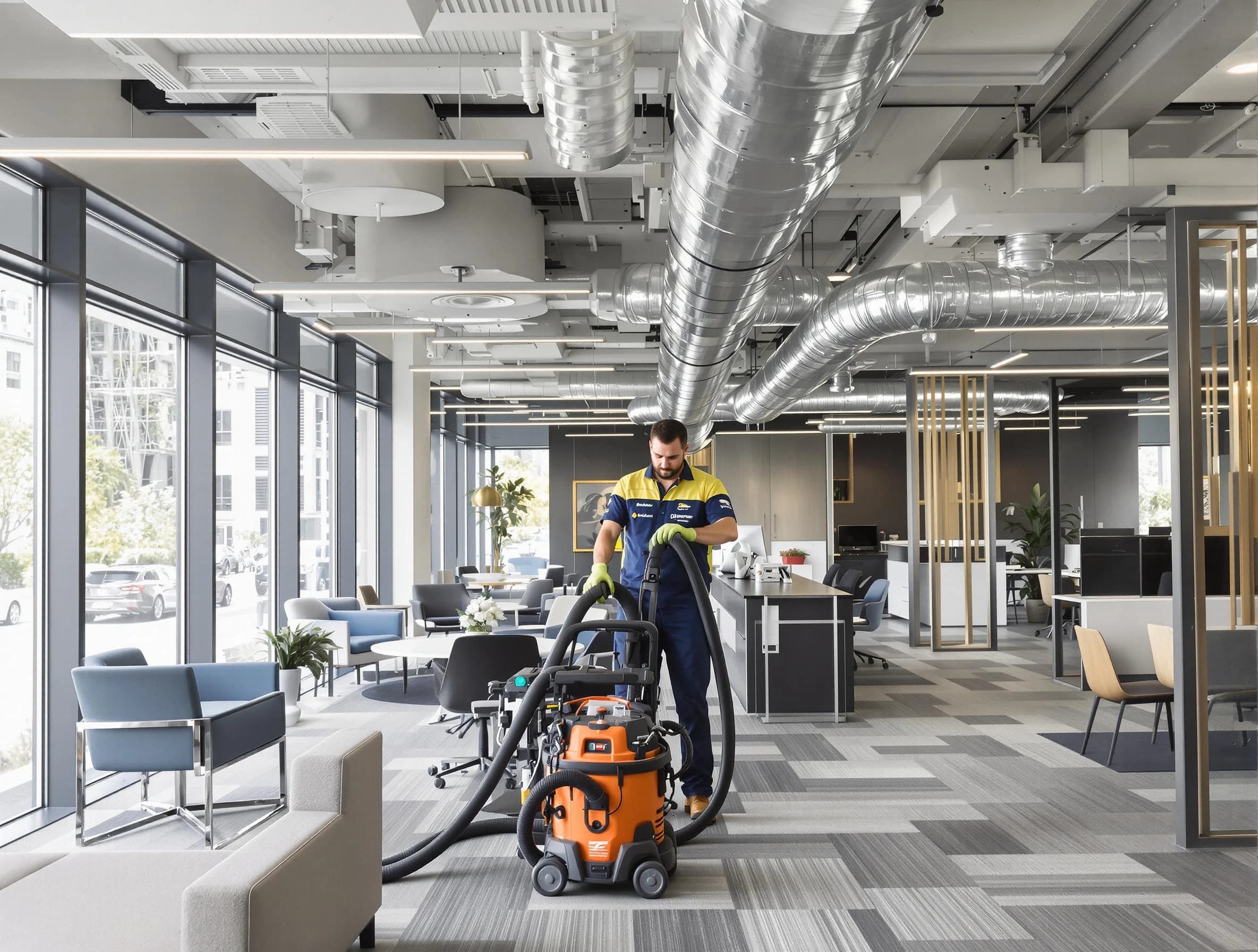 Edgewood Air Duct Cleaning team performing thorough commercial duct cleaning at a Edgewood business center