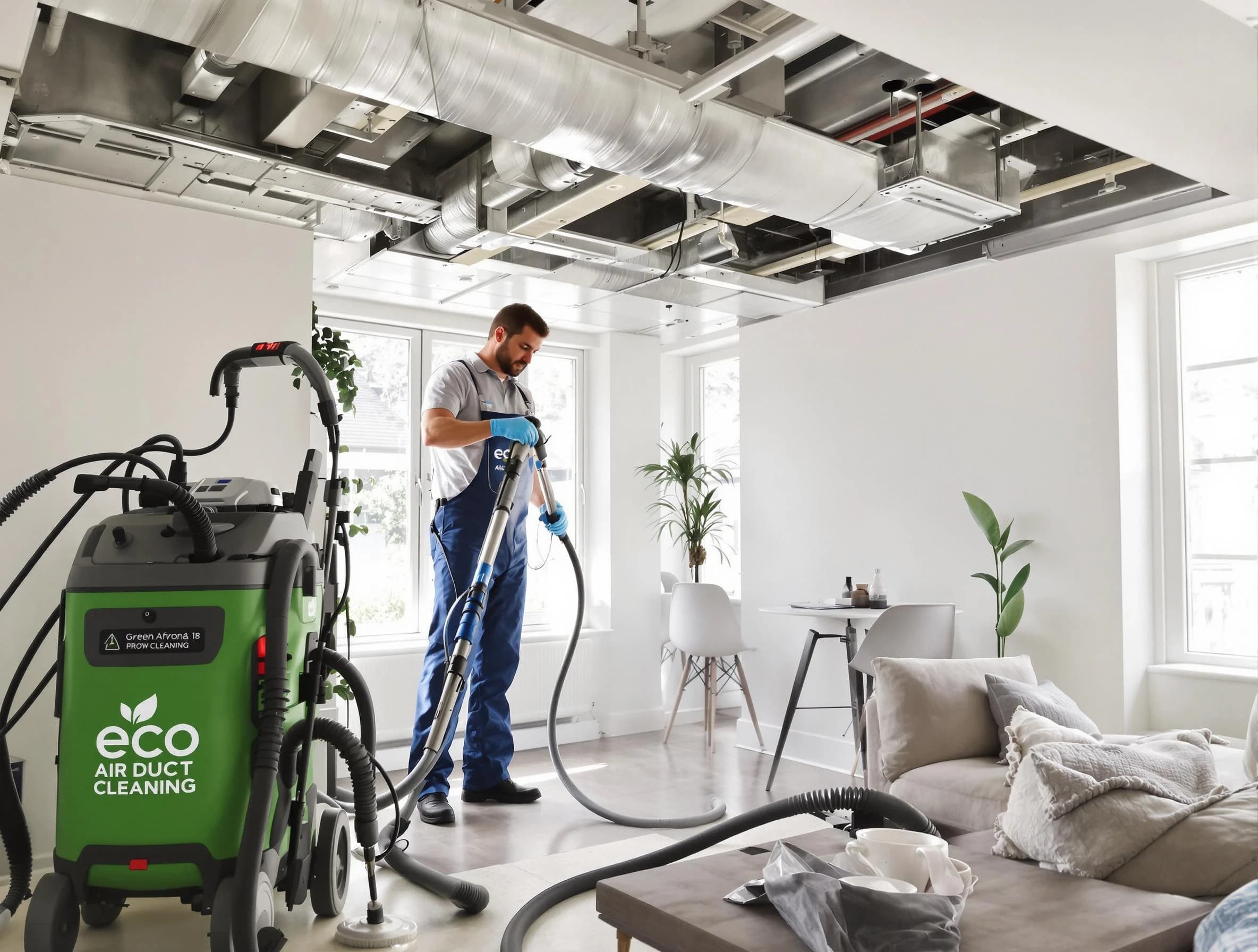 Edgewood Air Duct Cleaning technician performing eco-friendly duct cleaning using sustainable methods in Edgewood